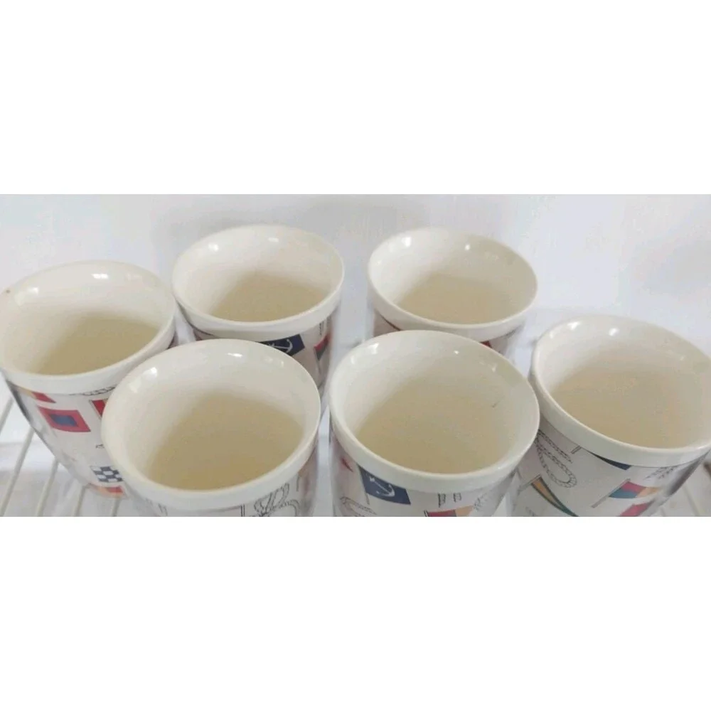 1960s Nautical Theme Insulated Plastic Cups Boat Flags & Knots set of 6